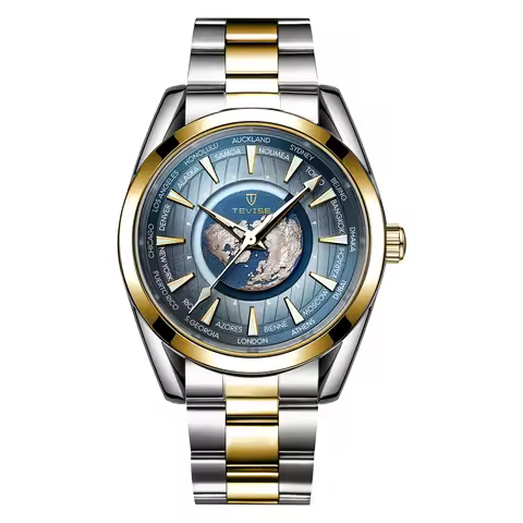 TEVISE Quartz Watch for Men Top Brand Luxury Watch Earth Design Stainless Steel Strap Waterproof Fas