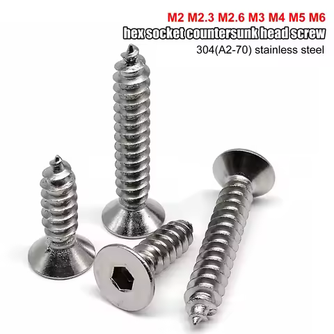 10/50X M2 M2.3 M2.6 M3 M4 M5 M6 A2-70 304 Stainless Steel Allen Hexagon Hex Socket Flat Countersunk 
