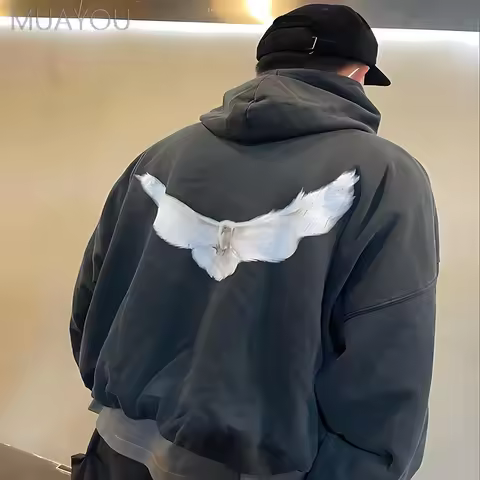 Dove Print Kanye Hoodie Men Women Streetwear 1:1 Sweatshirt High Quality Loose Double-Layer Heavy Fa