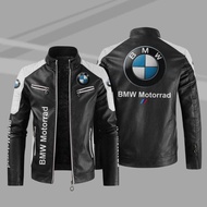 BMW logo Leather Jacket Large Size Men's PU Printed Brushed Warm European American Car