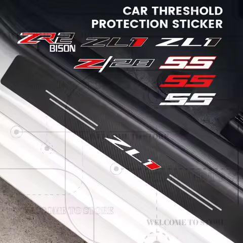 4/5pcs For Camaro Z28 Silverado ZR2 Bison ZL1 SS LOGO Car Door Sill Strip Carbon Anti-Scratch Trunk 