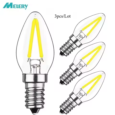 Melery C7 E12 LED Bulb 2W Edison Screo Lamp 6000K Daylight 15W Enquivalent Mini Candle Torpedo Shape