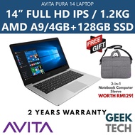AVITA Pura 14 Laptop (AMD A9/4G RAM/128GB SSD/14" FULL HD IPS/1.2KG)