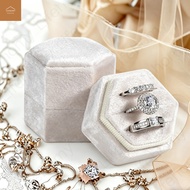 Velvet Ring Box for Wedding Proposal Hexagon 3 Slots Jewelry Storage Safe Case for Rings &
