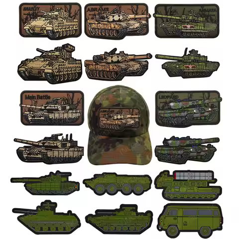 Green Tank PVC Rubber Patches Armored Vehicle Outdoor American Germany Israel Russia Tanks Decorativ