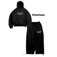 Victorious Latest Boxy Hoodie and Buggy Pants Set, Men's and Women's Distro Set, Black, Up To BIG Si