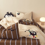 [48H Shipping] A Thickened Pure Cotton Four-Piece Set with 3D Towel Embroidery Bedding Bed Sheet Duv