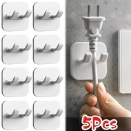 5Pcs Plug Hook Socket Holder Strong Self Adhesive Hanger Kitchen Bathroom Wall Hanging Storage Power