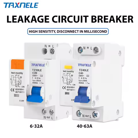 RCBO MCB 32A 63A DZ30LE DZ40LE EPNL DPNL 230V 1P+N Residual Current Circuit Breaker Over And Short C
