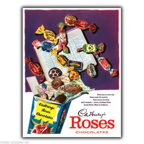 CADBURY CADBURYS ROSES Vintage Retro Advert METAL WALL SIGN PLAQUE poster print-Aluminum