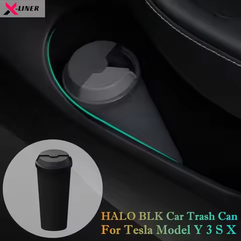 HALO BLK Car Trash Can with 180° Rotating Lid For Tesla Model Y 3 S X BMW Benz Hyundai Comes with 15
