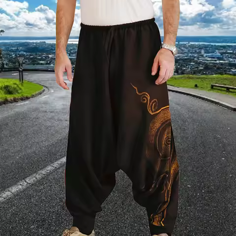 Men Stylish Drawstring Drop Crotch Ankle Tied Baggy Trousers Long Harem Pants Trousers Long Harem Pa