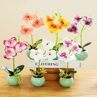 Artificial Flowers Bonsai 3 Flowerheads Butterfly Orchid Plant Flower Potted for Wedding Party Decoration Desktop Home Ornament