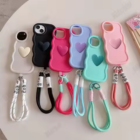 With Lanyard Love Heart Phone Case For Samsung Galaxy M55 M35 M15 F55 F15 F14 C55 M23 5G M32 M22 M12