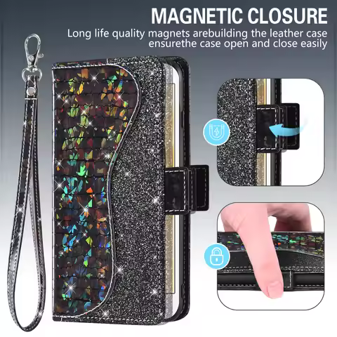 Sequin Glitter Flip Cover Leather Wallet Phone Case For OPPO Reno 6 7 5G Find X5 Lite A1K Realme C2 