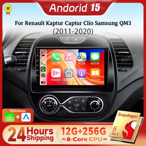 Android 15 Qualcomm Carplay Car Radio Multimedia Player For Renault Kaptur CLIO Samsung QM3 2011 - 2