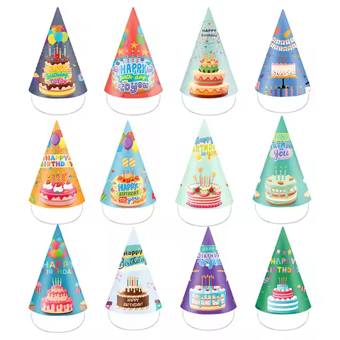 6/12pcs Children's Birthday Party Paper Hats, Birthday and Full Moon Party Decoration Triangle Hats 