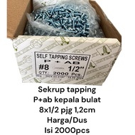 HARGA / DUS P+AB TAPPING SEKRUP 8x1/2 PANJANG 12cm SEKRUP TAPING KEPALA BULAT
