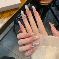 Spot Goods#Autumn and Winter Handmade Wearable Nails2025New Mid-Length Bridal Cat Eye Nail Tips Wear