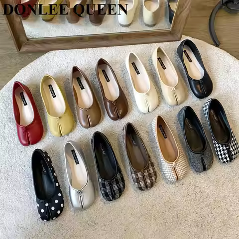 2023 Women Flats Tabi ninja Shoes Women Microfiber Leather Comfy Flats Split Toe Loafers Soft Bottom