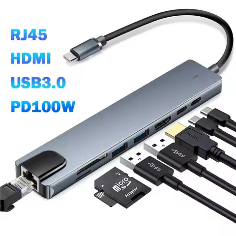 USB 3.0 Type C HUB USB C Docking Station to HDMI 4K 30HZ Type C to RJ45 100Mbps Ethernet Adapter VGA