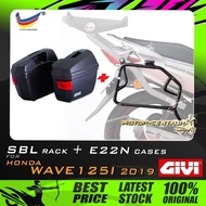 SET KOMBO KOTAK/BOX GIVI E22 E22N SIDE CASES + GIVI HONDA WAVE 125I 2019 SBL SIDEBAG HOLDER