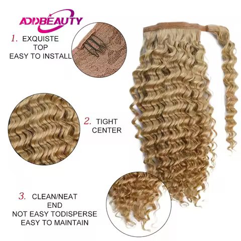 Deep Wave Clip in Hair Extension Human Hair Curly Drawstring Ponytail Human Hair 60g 80g 100g 120g N