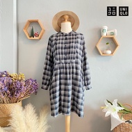 Uniqlo Cotton Dress Second Hand Genuine Japanese Brand% Size L (43 ") Black Plaid Pattern Chinese Co