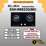 【FREE BASIC INSTALL】ELBA 2 Burner Double Burners Built-in Glass Hob EGH-N8822G(BK) Tempered Glass