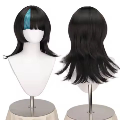 Anime Kirara Hoshi Wig Blue and Black Medium Curly Hair with Bangs Party Halloween Cosplay Props Acc