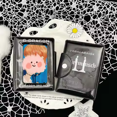 Black Daisy Gd Album Photo Card Storage Card Holder, Kpop Bright Leather All-In-One Portable Card Ho