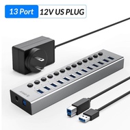 ORICO อุตสาหกรรม USB 3.0 HUB 13/16พอร์ตอะลูมิเนียม USB Splitter เปิด/ปิดสวิทช์12V อะแดปเตอร์ที่รองรั