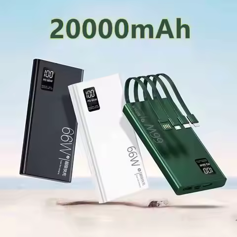 20000mAh Power Bank PD20W 66W Fast Charging External Battery Charger Powerbank with Cable for IPhone