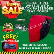 E BIKE THREE WHEELS WITH BACK PASSENGER SEAT AND ROOF WATER REPELLANT AND DUST PROOF BUILT IN BAG AND FREE MOTOR COVER