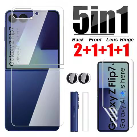 5 in 1 Full Back Tempered Glass For Samsung Galaxy Z Flip7 5G Hinge Front Hydrogel Film ZFlip7 Flip 