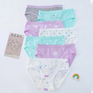 7pcs Young Girl Panties With Cartoon Stars, Polka Dots, Clouds, And Moon Prints, Comfortable Underwe