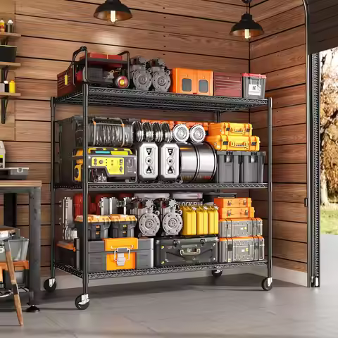 Heavy Duty Shelving,59.65" H Garage Shelving with Wheels,3 Tier Adjustable Metal Storage Rack,59.06"
