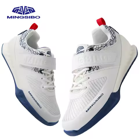 MINGSIBO 2025 White Blue Strength Training Boots Unisex Indoor Professional Weightlifting Shoes Comp