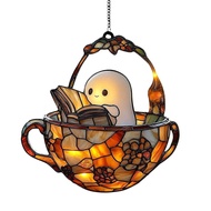 Ghost Reading Book Suncatcher Halloween Window Hanging Ornament With Colorful Light Projection Q7f9