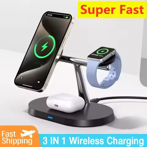 3 In 1 Magnetic Wireless Charger Stand For iPhone 16 15 14 13 Pro Apple Watch 9 8 Airprods 3 In 1 Ma