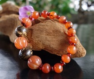 天然老南紅瑪瑙 南瓜珠 琥珀 Amber 花珀 老件 手鍊  21.8克 手串