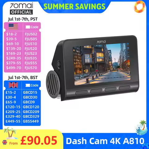 70mai 4K Dash Cam A810 HDR Built-in GPS ADAS 24H Parking 4G Compatible Car DVR 70mai A810