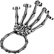 LAKIYOYO 4pcs Halloween Skull Skeleton Hand Bracelet With Ring Punk Wristband Skull Fingers Hand Bra