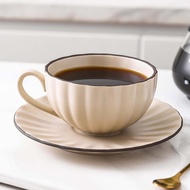 Ceramic cappuccino latte cup with saucer capacity 80ML 180ml 220ml 260ml cream or blue striped patte