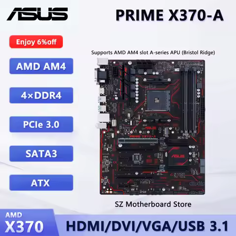 ASUS PRIME X370-A X370 ATX Motherboard AM4 Support Ryzen 5/7/9 5800X3D 5800X 5600X CPU DDR4(64GB)(OC