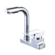 Wholesale Basin Hot and Cold Two-Link Mixed Bench Faucet Double Hole Large Curved Washbasin Brass Ma
