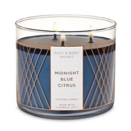 BATH AND BODY WORKS BBW 3 WICK SCENTED CANDLE MIDNIGHT BLUE CITRUS 100% ORIGINAL (FREE GIFT)