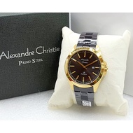 alexandre christie ac1015 jam tangan pria original tali rantai - black gold