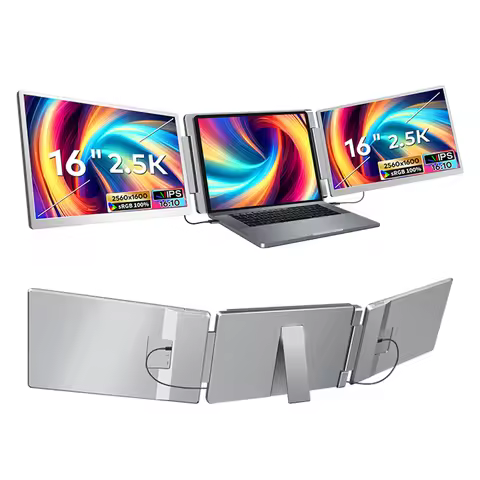 S5 Laptop Screen Extender 16" 2.5K IPS Screen Triple Monitor Foldable Rotatable Monitor Extender wit