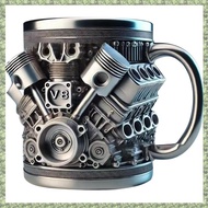 (K T) V8 Engines Stainless Steel Coffee Cup Car Coffee Cup with Insulated Handle for Car Lovers